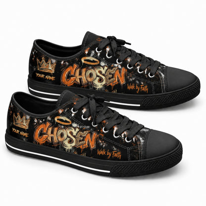 Chosen Graffiti Text Graphic Personalized Low Top Shoes black shoes    