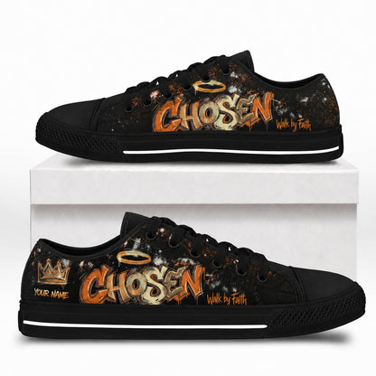 Chosen Graffiti Text Graphic Personalized Low Top Shoes box black    