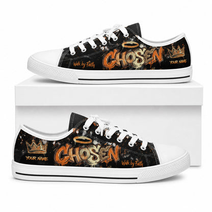 Chosen Graffiti Text Graphic Personalized Low Top Shoes box white    