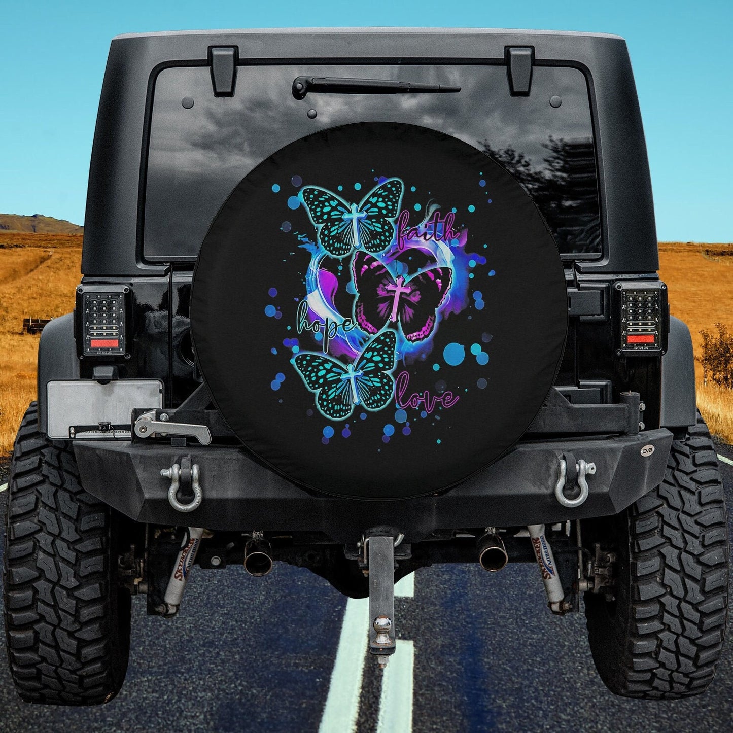 Christian Butterfly Cross Faith Hope Love Jesus Spare Tire Cover - Christian Tire Cover