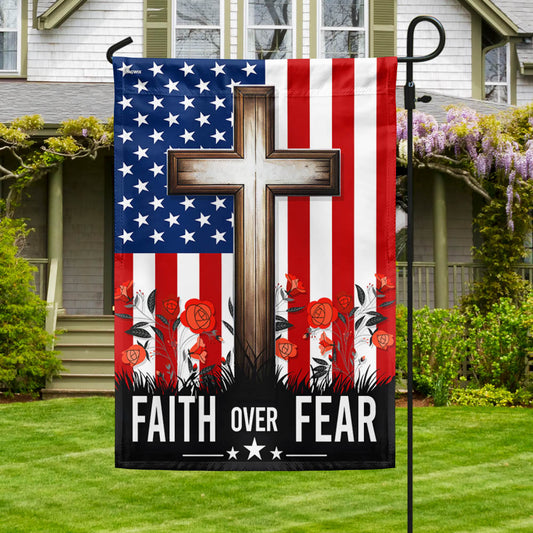 Christian Jesus Cross Faith Over Fear Flag - Religious House Flags