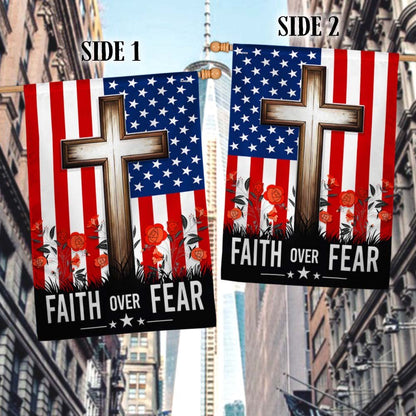 Christian Jesus Cross Faith Over Fear Flag - Religious House Flags