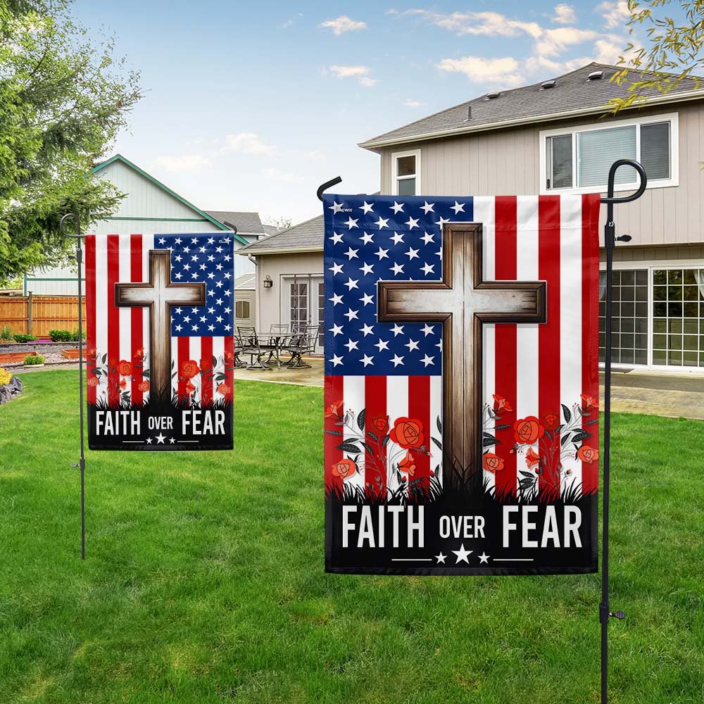 Christian Jesus Cross Faith Over Fear Flag - Religious House Flags