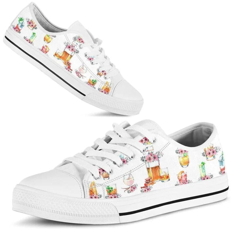 Cocktails Tool Flower Watercolor Low Top Shoes, Low Top Sneaker, Low Top Canvas Shoes