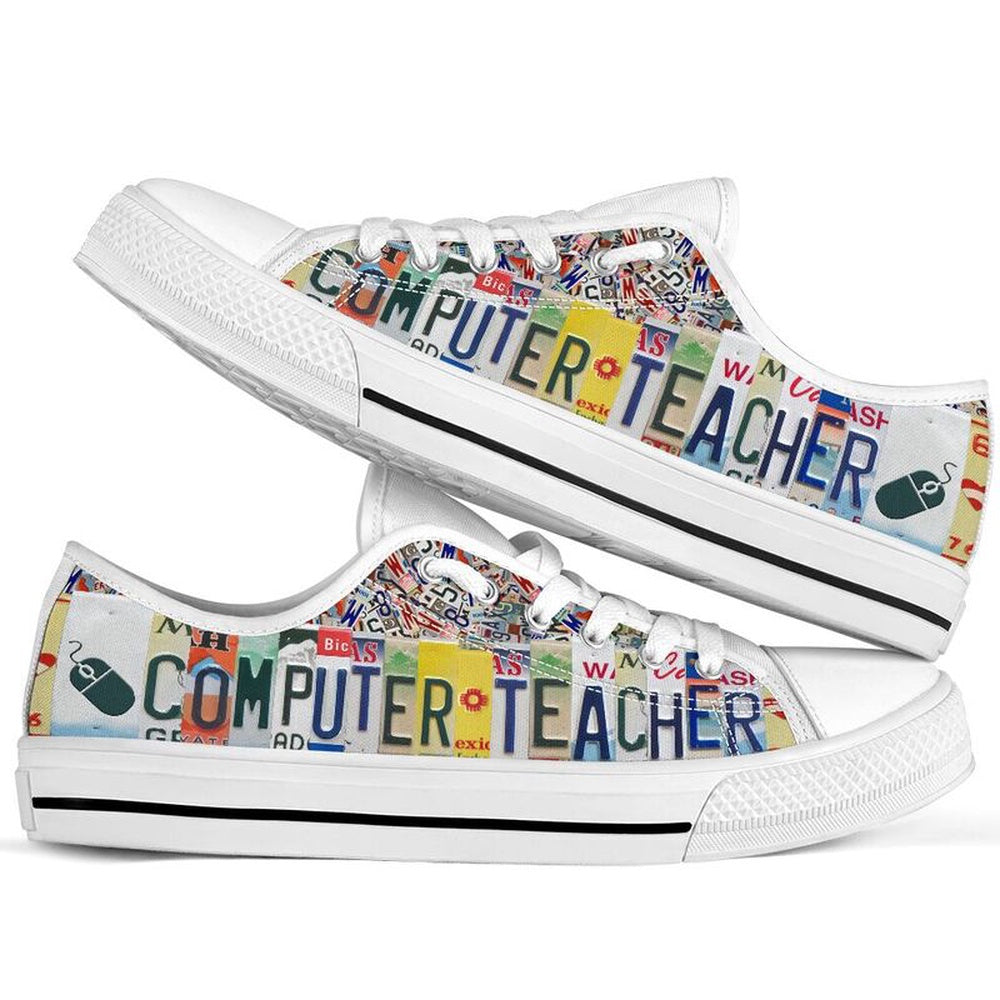 Computer Teacher License Plates Low Top Shoes, Teacher Shoes, Low Top Sneakers