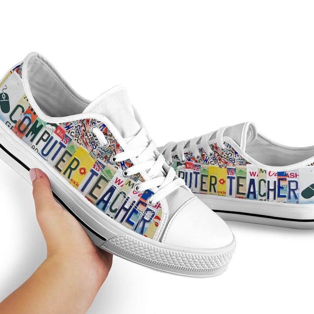 Computer Teacher License Plates Low Top Shoes, Teacher Shoes, Low Top Sneakers