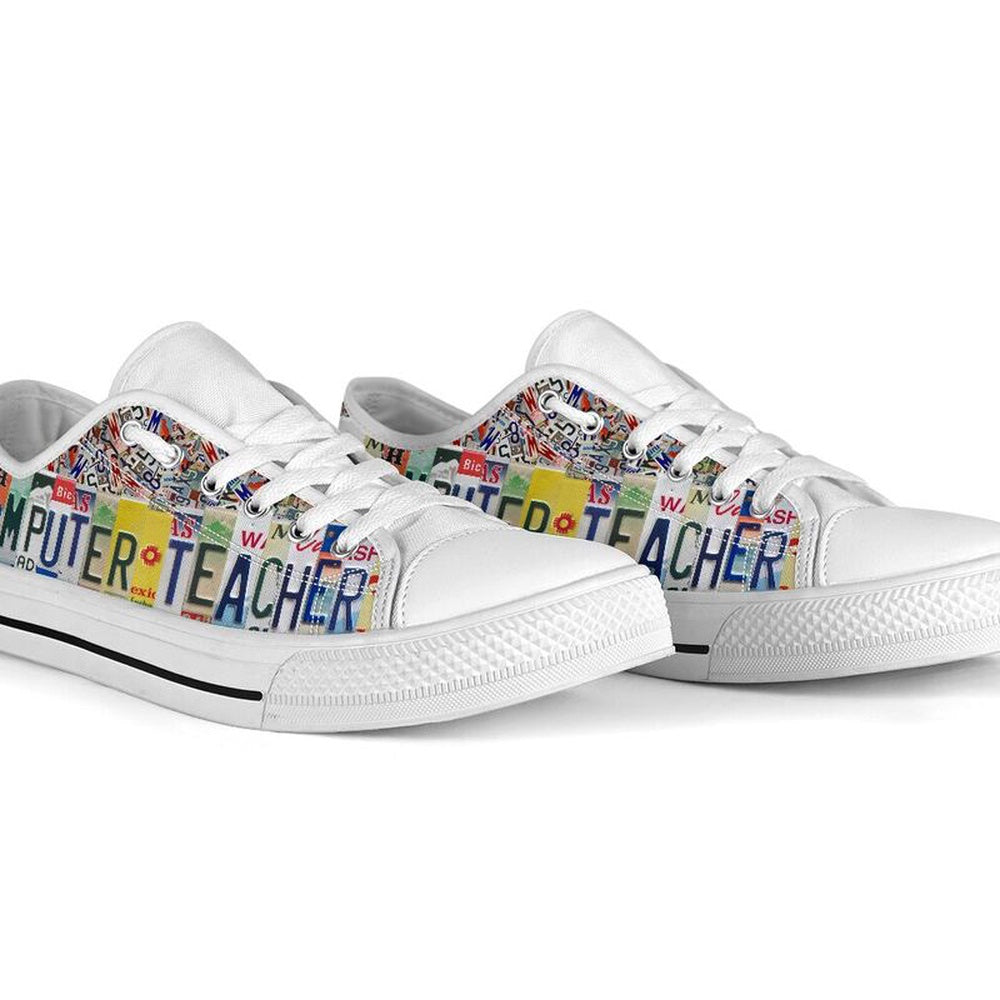 Computer Teacher License Plates Low Top Shoes, Teacher Shoes, Low Top Sneakers