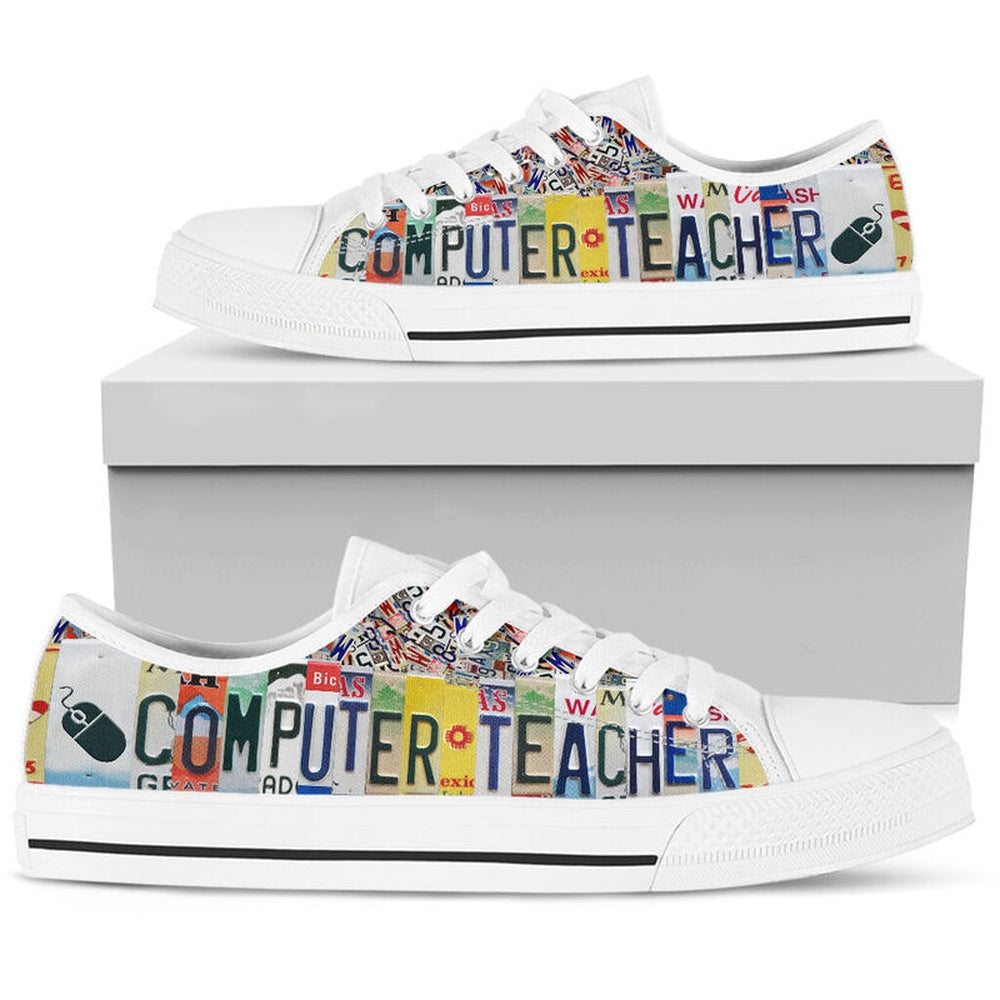 Computer Teacher License Plates Low Top Shoes, Teacher Shoes, Low Top Sneakers