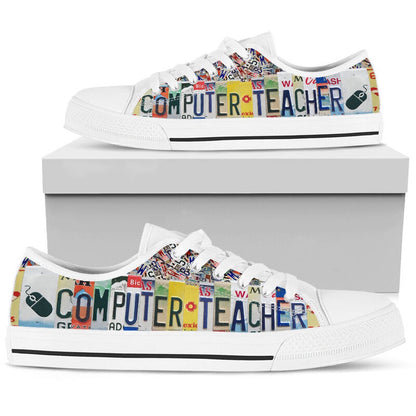 Computer Teacher License Plates Low Top Shoes, Teacher Shoes, Low Top Sneakers