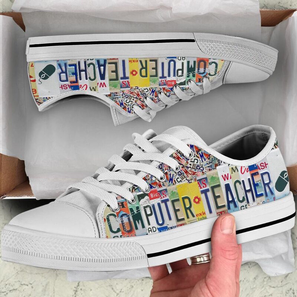 Computer Teacher License Plates Low Top Shoes, Teacher Shoes, Low Top Sneakers