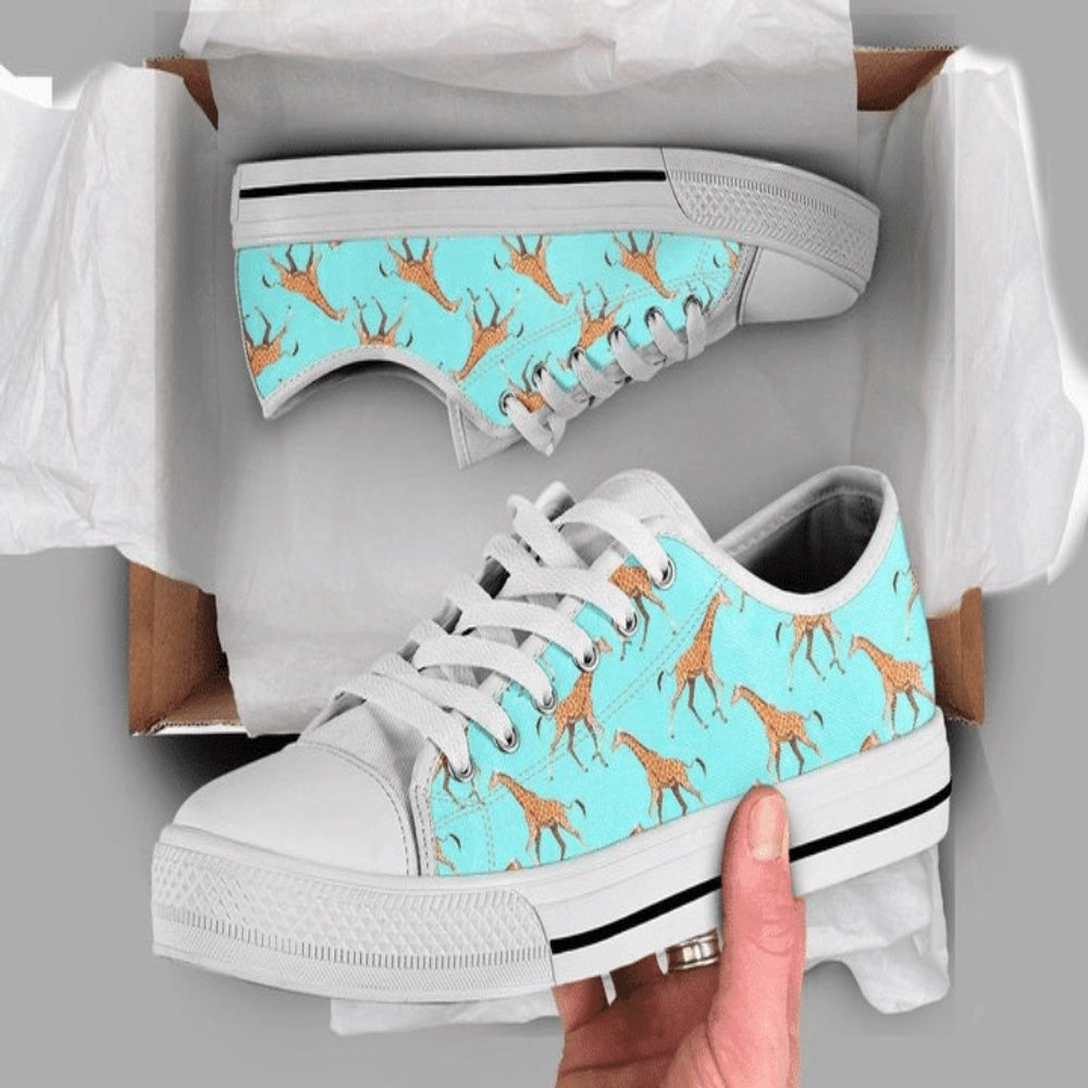 Cool Giraffe Low Top Shoes, Animal Print Canvas Shoes, Print On Canvas Shoes