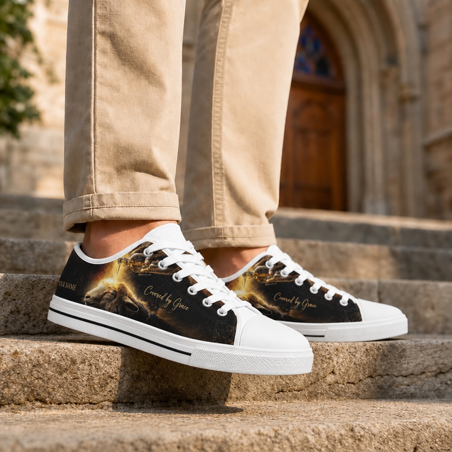 Covered By Grace Lamb Vintage Personalized Low Top Shoes Life style  