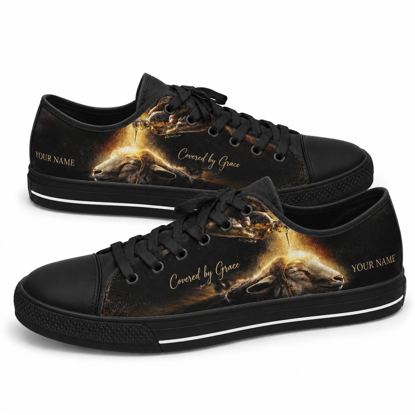 Covered By Grace Lamb Vintage Personalized Low Top Shoes black shoes  