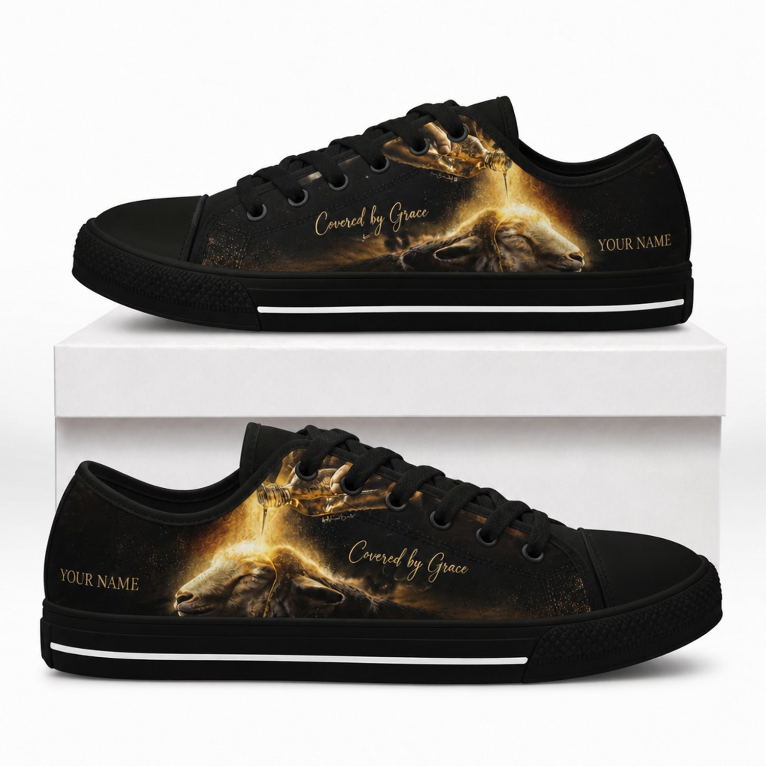 Covered By Grace Lamb Vintage Personalized Low Top Shoes box black  
