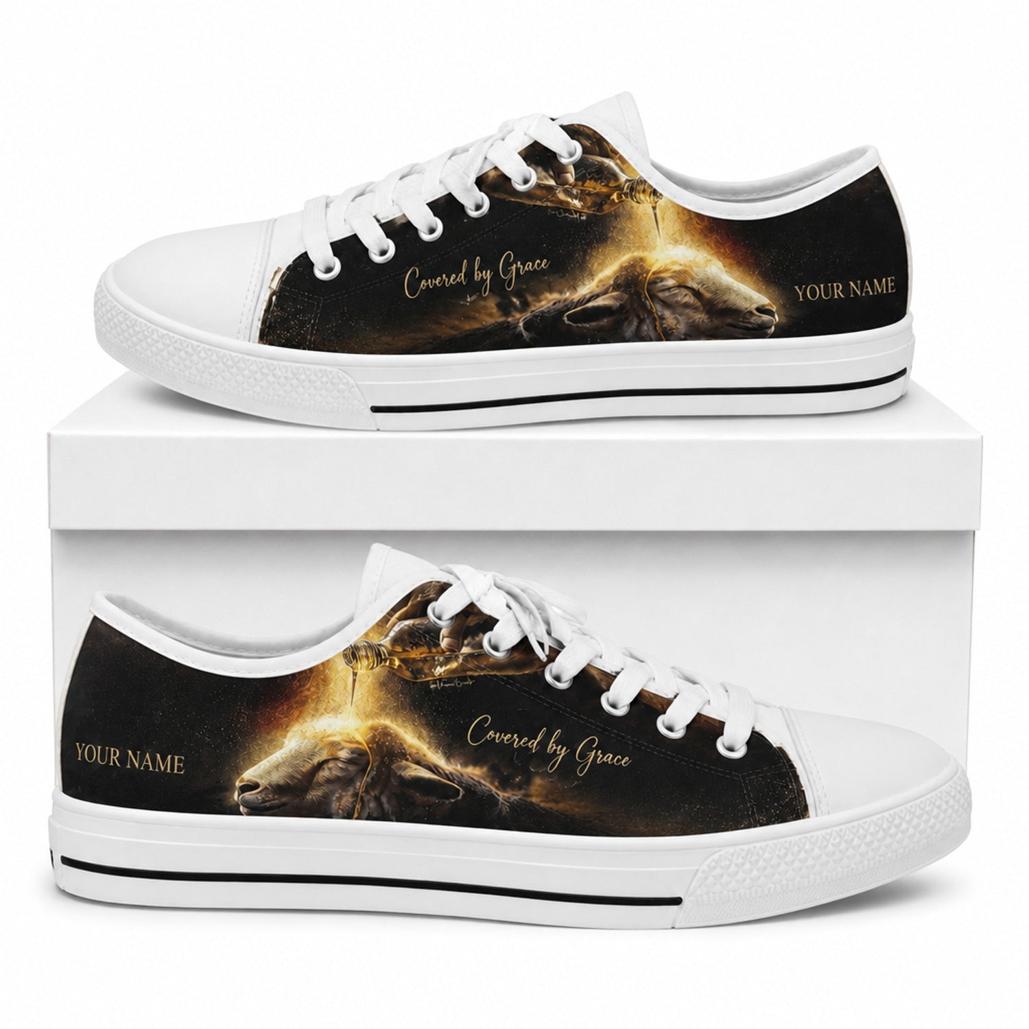 Covered By Grace Lamb Vintage Personalized Low Top Shoes box white  