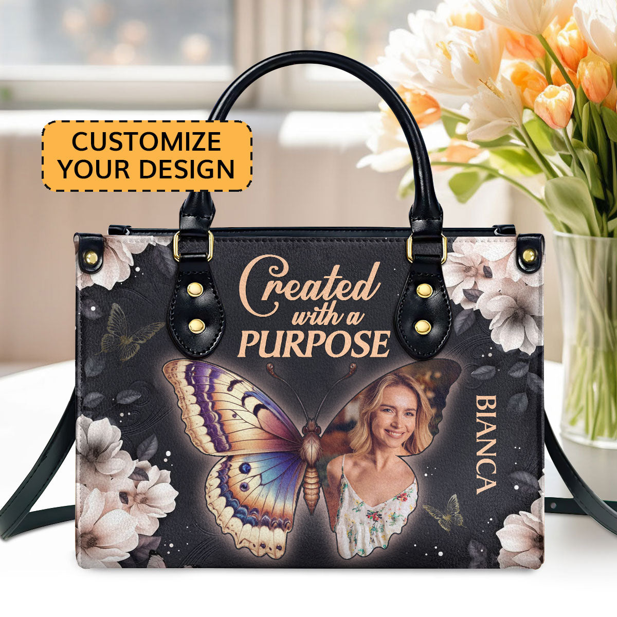 Created With A Purpose Personalized Leather Handbag - Custom Photo Bag - Jesus Handbag