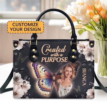 Created With A Purpose Personalized Leather Handbag - Custom Photo Bag - Jesus Handbag