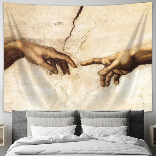 Creation Of Adam Hand Of God Tapestry - Christian Tapestries - Wall Tapestry Bible Verse