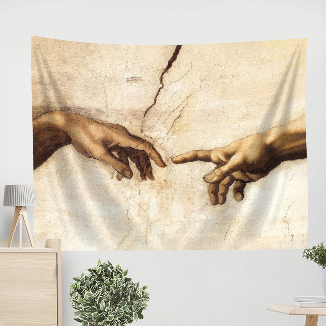 Creation Of Adam Hand Of God Tapestry - Christian Tapestries - Wall Tapestry Bible Verse