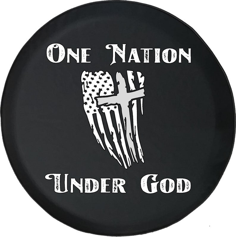 Cross American Flag Tire Cover One - Nation Under God Tire Cover - Christian Tire Cover