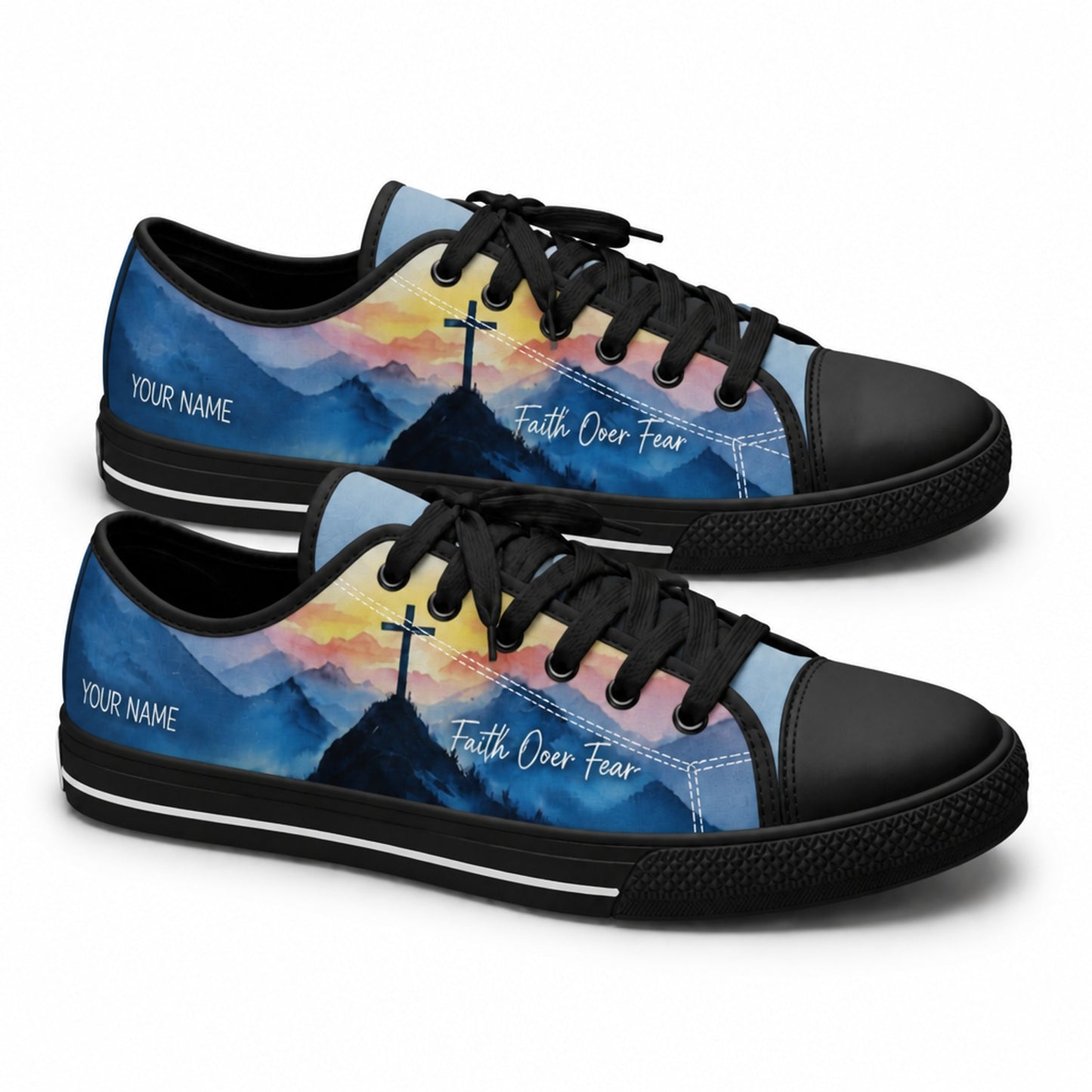 Cross On Mountain Modern Personalized Low Top Shoes black shoes    