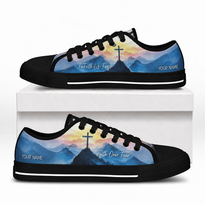 Cross On Mountain Modern Personalized Low Top Shoes box black    