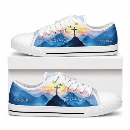 Cross On Mountain Modern Personalized Low Top Shoes box white    