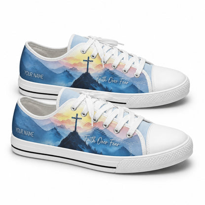 Cross On Mountain Modern Personalized Low Top Shoes        