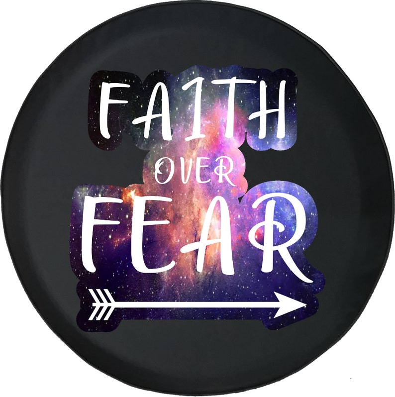 Cross Purple Faith Over Fear Galaxy Spare Tire Cover - Christian Tire Cover