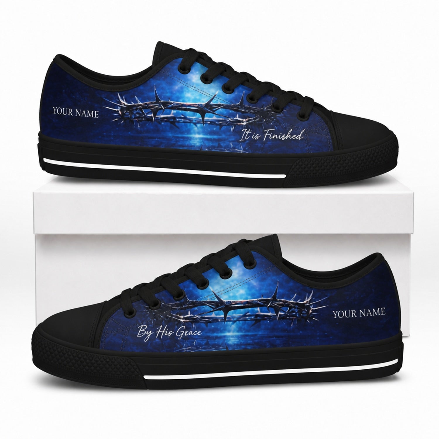 Crown Of Thorns Faith Custom Low Top Canvas Shoes box black  
