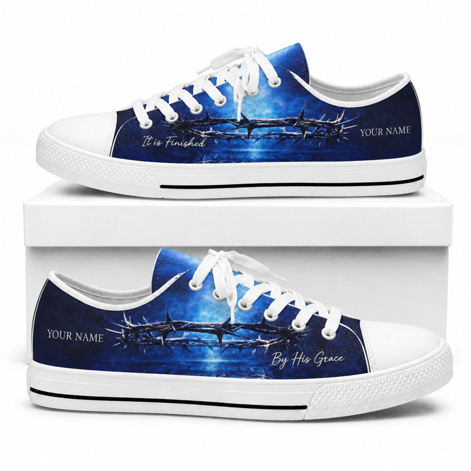 Crown Of Thorns Faith Custom Low Top Canvas Shoes box white  