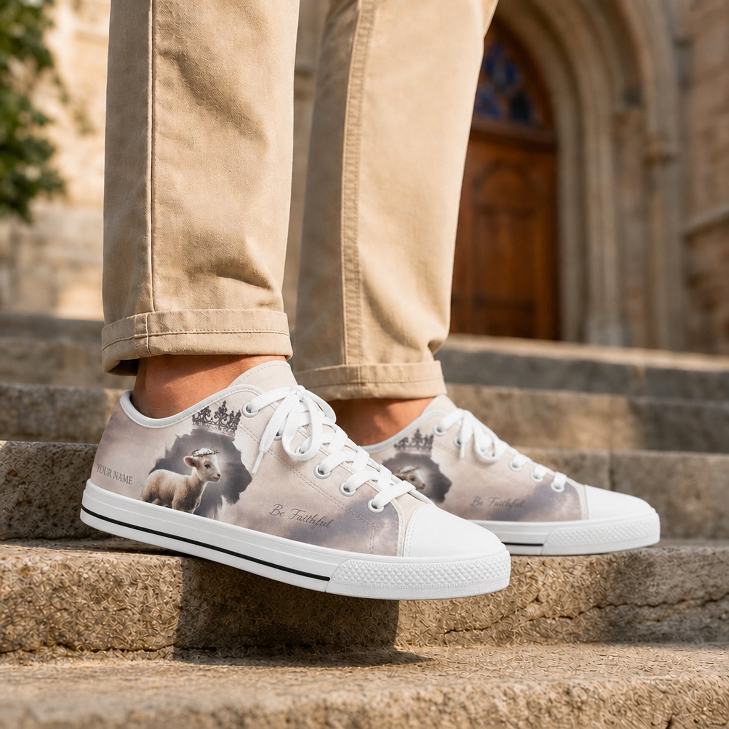 Crowned Lamb And Lion Artistic Personalized Low Top Shoes Life style  
