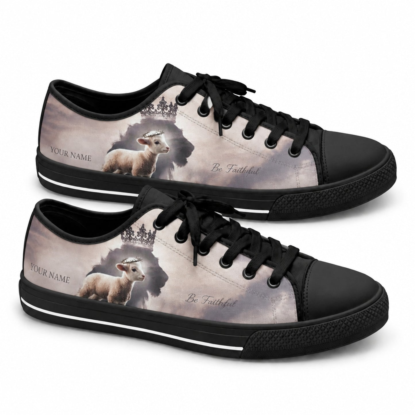 Crowned Lamb And Lion Artistic Personalized Low Top Shoes black shoes  