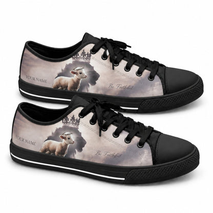 Crowned Lamb And Lion Artistic Personalized Low Top Shoes black shoes  