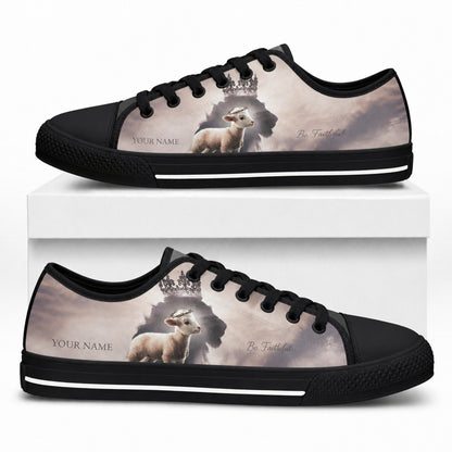 Crowned Lamb And Lion Artistic Personalized Low Top Shoes box black  