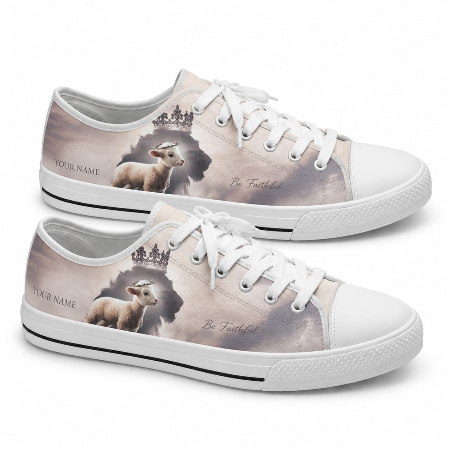Crowned Lamb And Lion Artistic Personalized Low Top Shoes      