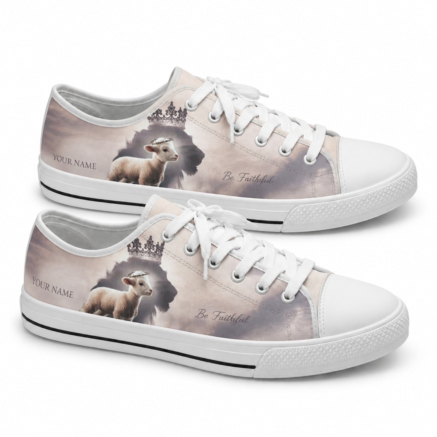 Crowned Lamb And Lion Artistic Personalized Low Top Shoes      