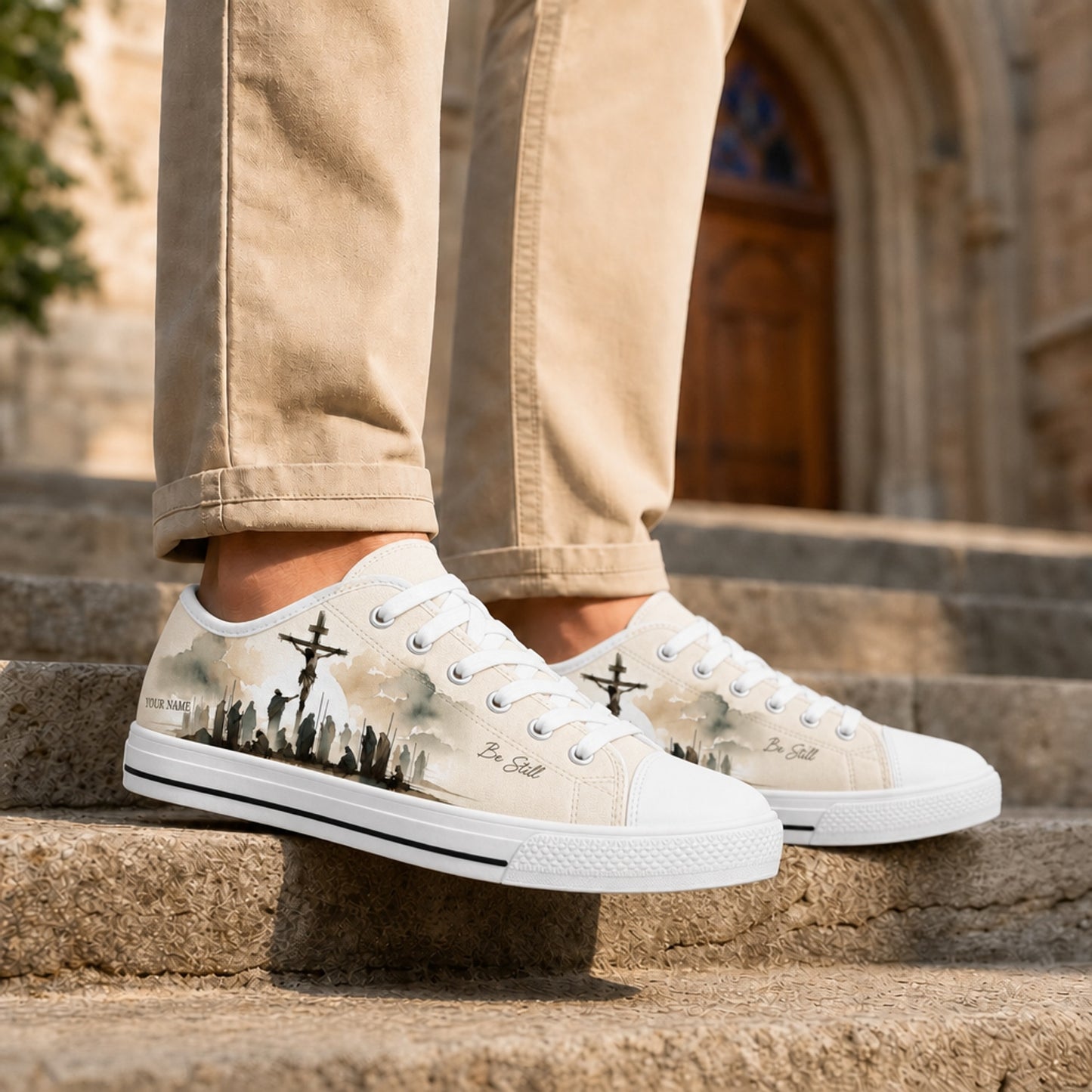 Crucifixion Silhouette Scene Classic Personalized Low Top Shoes Life style    