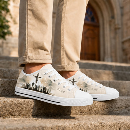 Crucifixion Silhouette Scene Classic Personalized Low Top Shoes Life style    