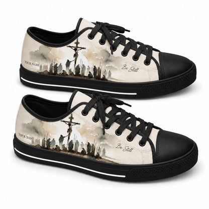 Crucifixion Silhouette Scene Classic Personalized Low Top Shoes black shoes    