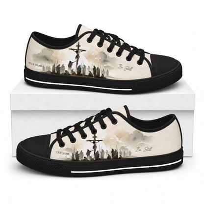Crucifixion Silhouette Scene Classic Personalized Low Top Shoes box black    