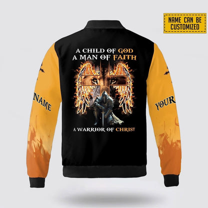 Custom Name A Child Of God A Man Of Faith A Warrior Of Christ Bomber Jacket For Men Women