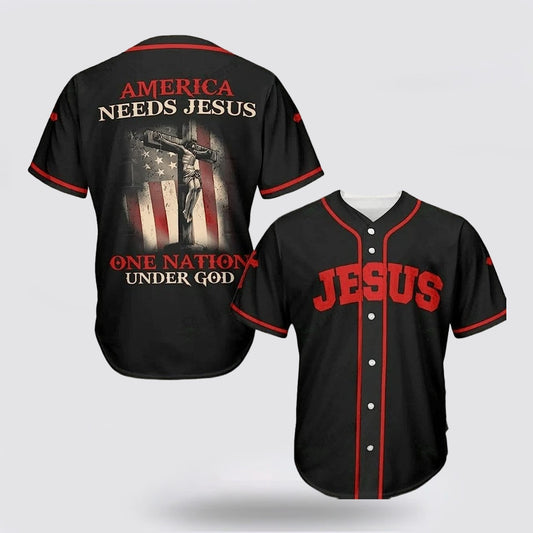 Sports Baseball Jersey JESUS - ONE NATION UNDER GOD American Needs Jesus