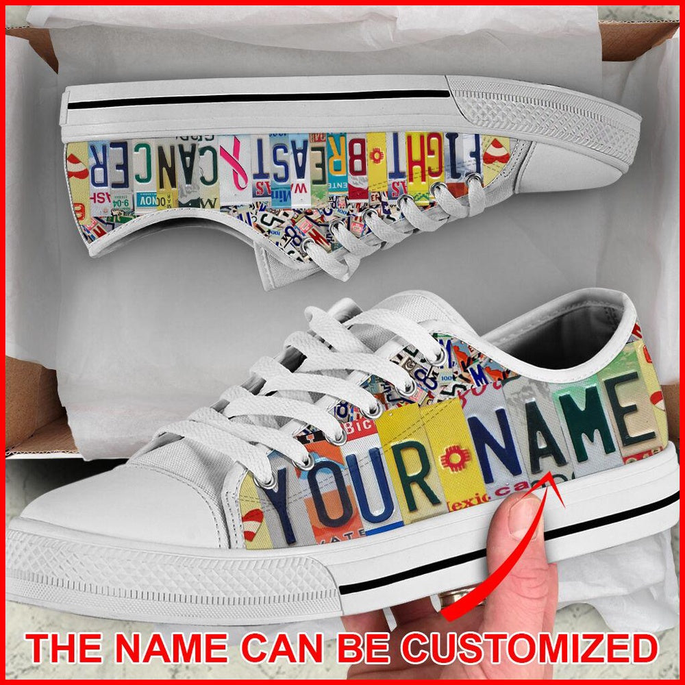 Custom Breast Cancer Shoes, Fight Breast Cancer Shoes License Plates Canvas Shoes