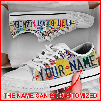 Custom Breast Cancer Shoes, Fight Breast Cancer Shoes License Plates Canvas Shoes