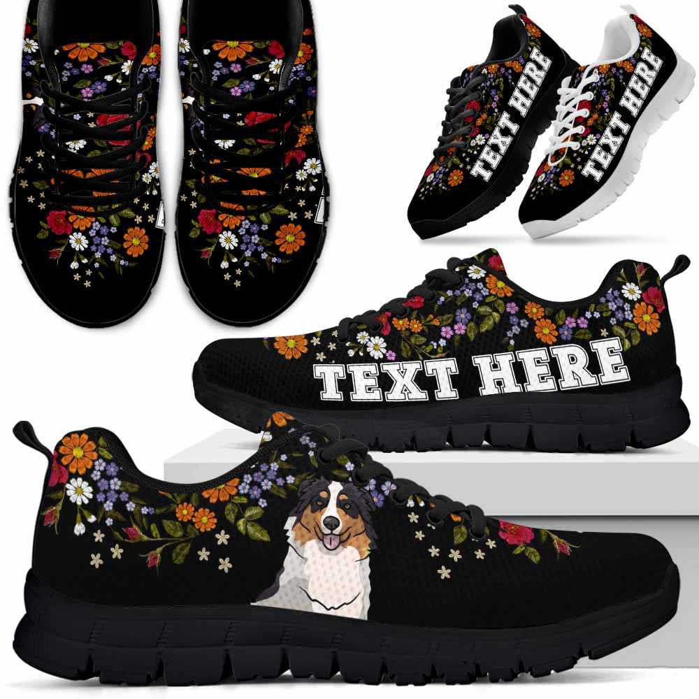 Custom Name Aussie Sneaker, Aussie Flower Floral Colorful Dog Lovers Sneakers Gym Running Shoes, Best Running Shoes
