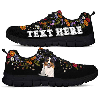 Custom Name Aussie Sneaker, Aussie Flower Floral Colorful Dog Lovers Sneakers Gym Running Shoes, Best Running Shoes