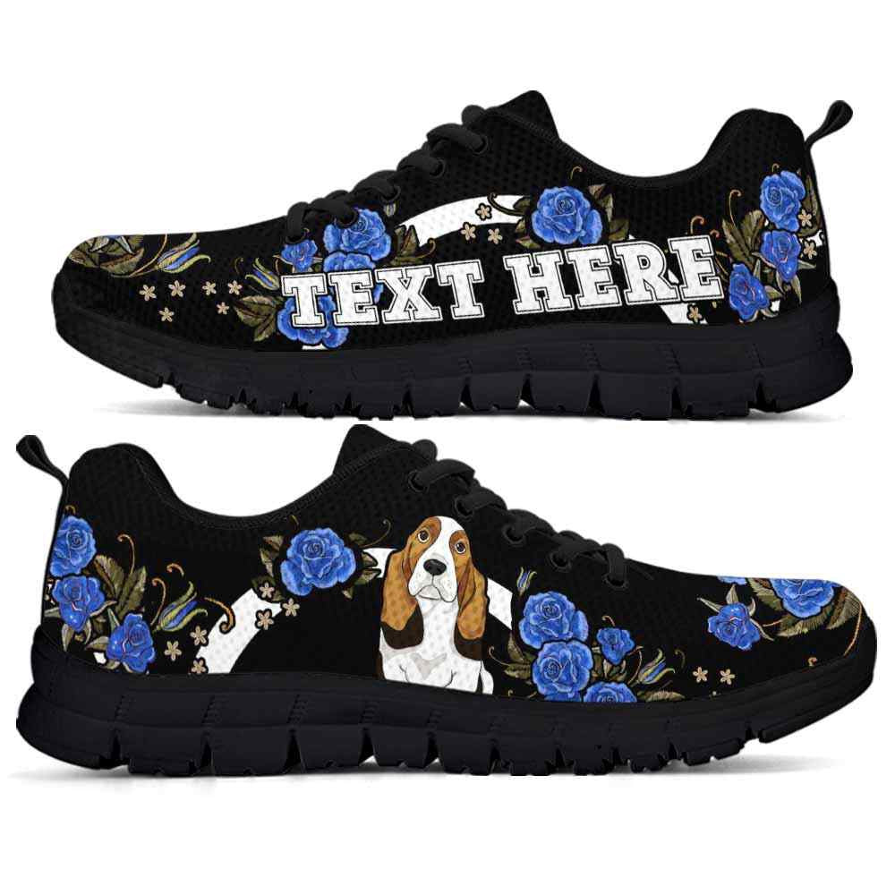Custom Name Basset Sneaker, Basset Hound Dog Lovers Sneakers Gym Rose Blue Flower Running Shoes, Best Running Shoes