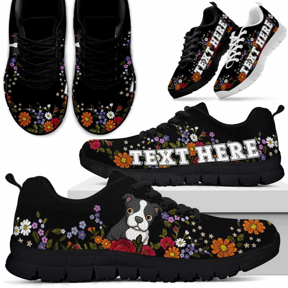 Custom Name Boston Terrier Sneaker, Boston Terrier Colorful Flower Floral Dog Lovers Sneakers Gym Running Shoes, Best Running Shoes
