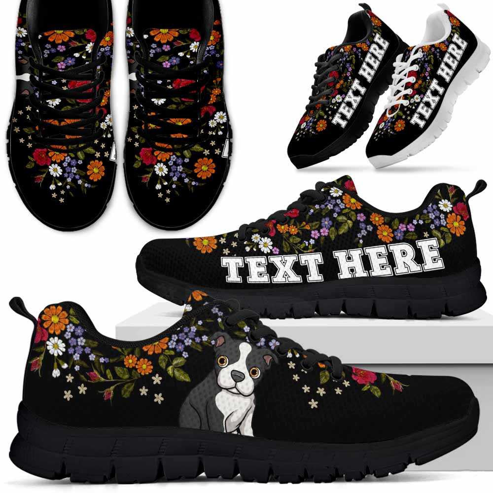 Custom Name Boston Terrier Sneaker, Boston Terrier Flower Floral Colorful Dog Lovers Sneakers Gym Running Shoes, Best Running Shoes